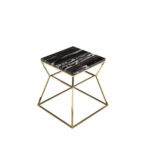 Lio 18 Inch Side End Table, Black Marble Top, Gold Open Hourglass Frame - BM316937