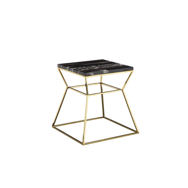 Lio 18 Inch Side End Table, Black Marble Top, Gold Open Hourglass Frame - BM316937