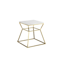 Lio 18 Inch Side End Table, White Marble Top, Gold Open Hourglass Frame - BM316938