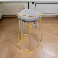 Cato 31 Inch Barstool Chair, Foam, Gray Velvet, Gold Steel Open Frame - BM316944