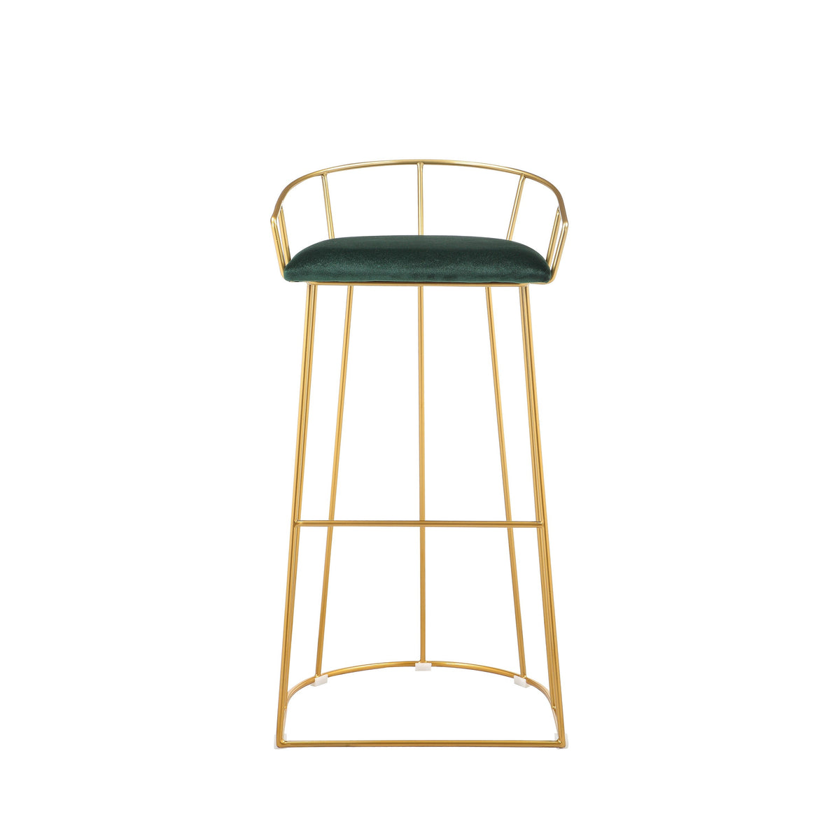 Cato 31 Inch Barstool Chair, Foam, Green Velvet, Gold Steel Open Frame - BM316945