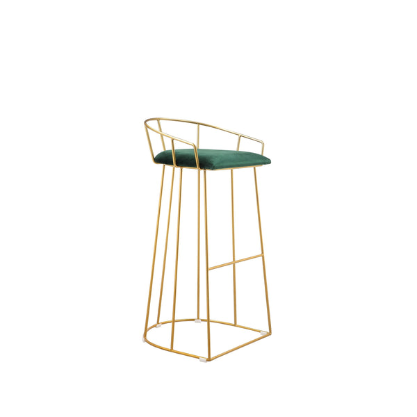 Cato 31 Inch Barstool Chair, Foam, Green Velvet, Gold Steel Open Frame - BM316945