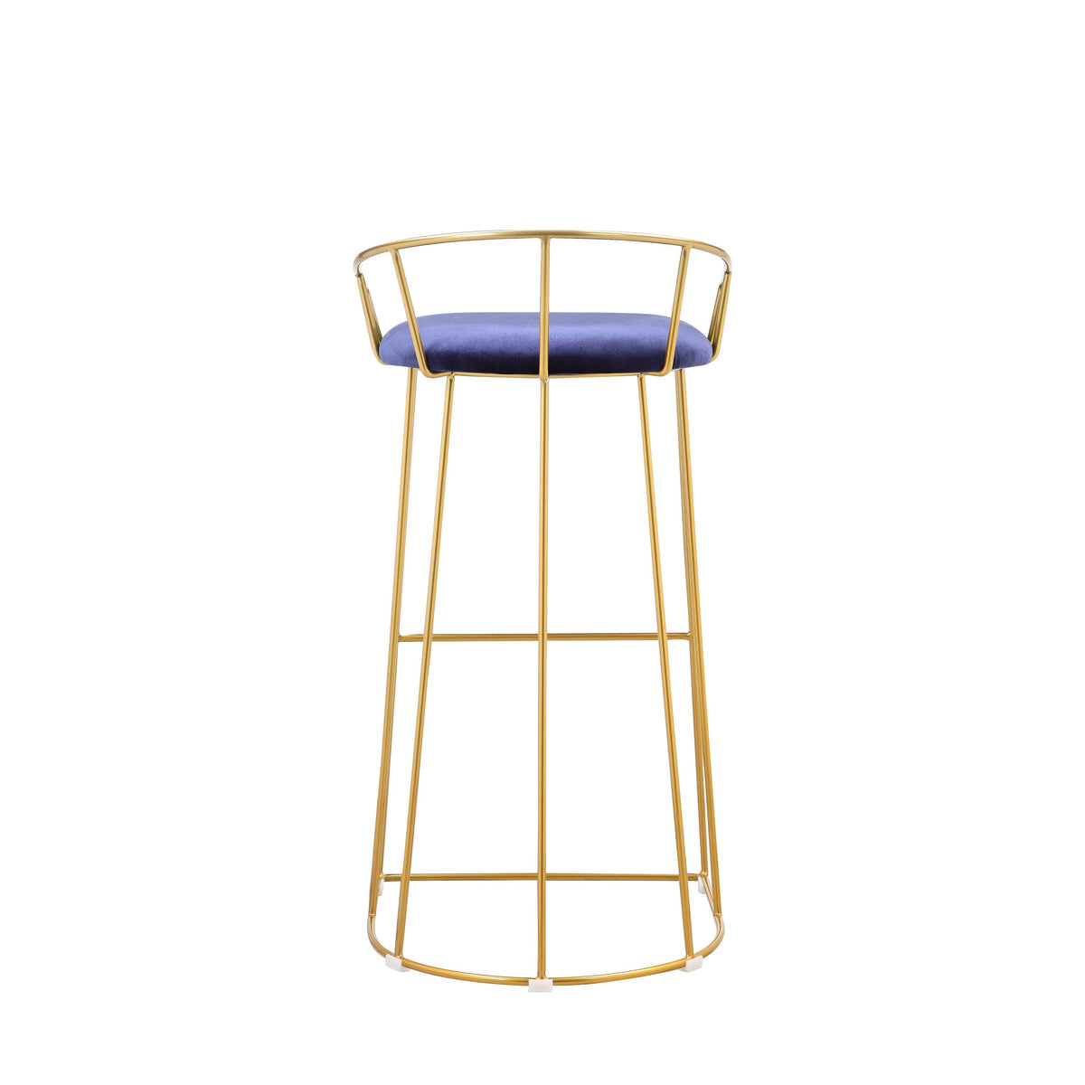 Cato 31 Inch Barstool Chair, Foam, Navy Blue Velvet, Gold Steel Open Frame - BM316946