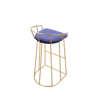 Cato 31 Inch Barstool Chair, Foam, Navy Blue Velvet, Gold Steel Open Frame - BM316946