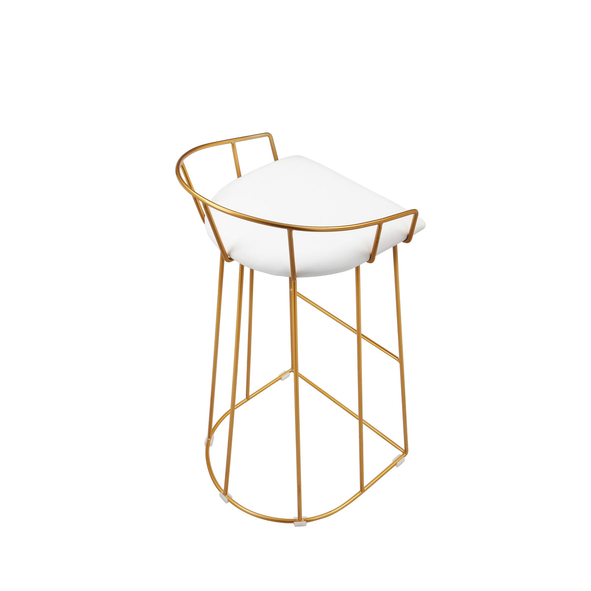 Cato 31 Inch Barstool Chair, White Faux Leather, Gold Open Steel Frame - BM316947