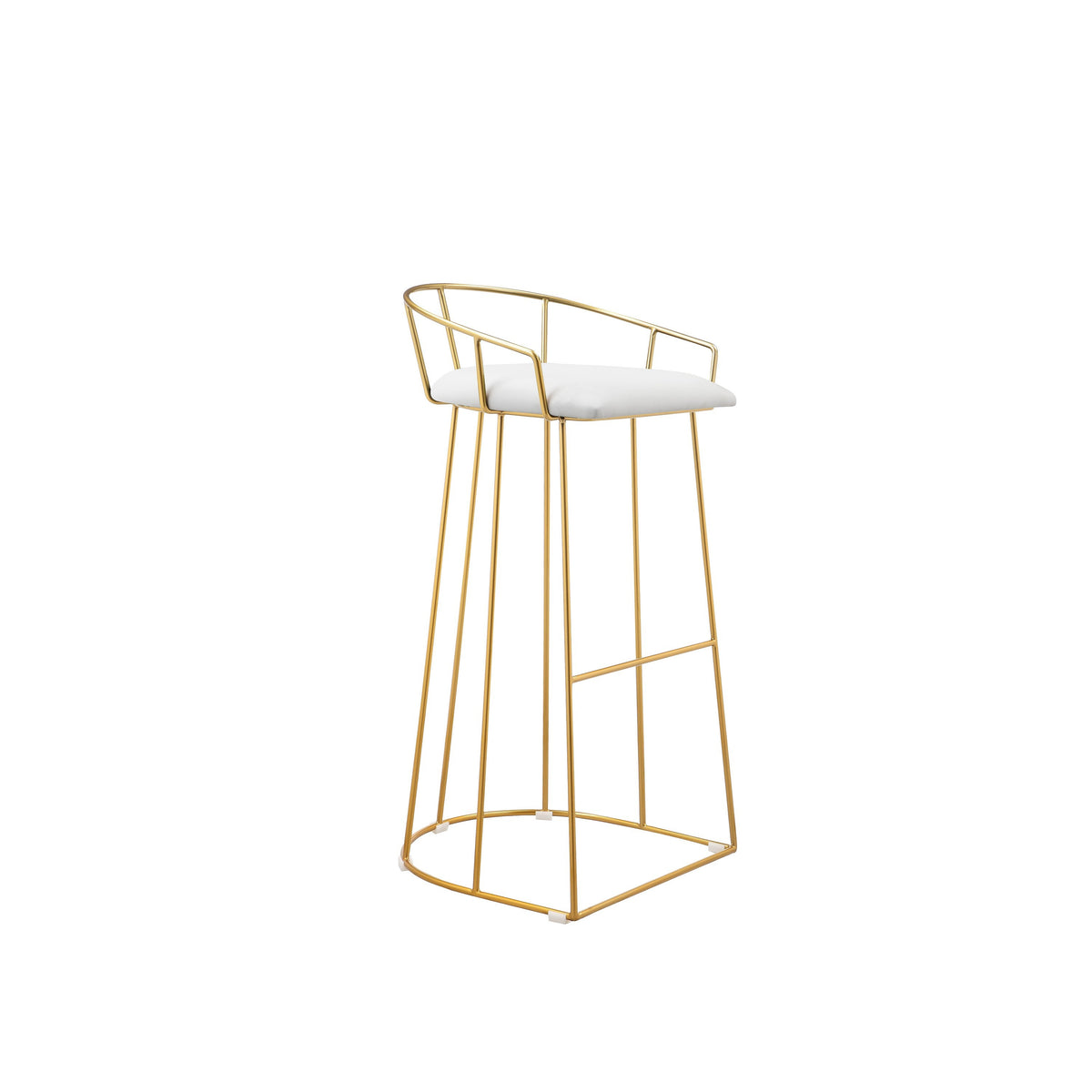 Cato 31 Inch Barstool Chair, White Faux Leather, Gold Open Steel Frame - BM316947