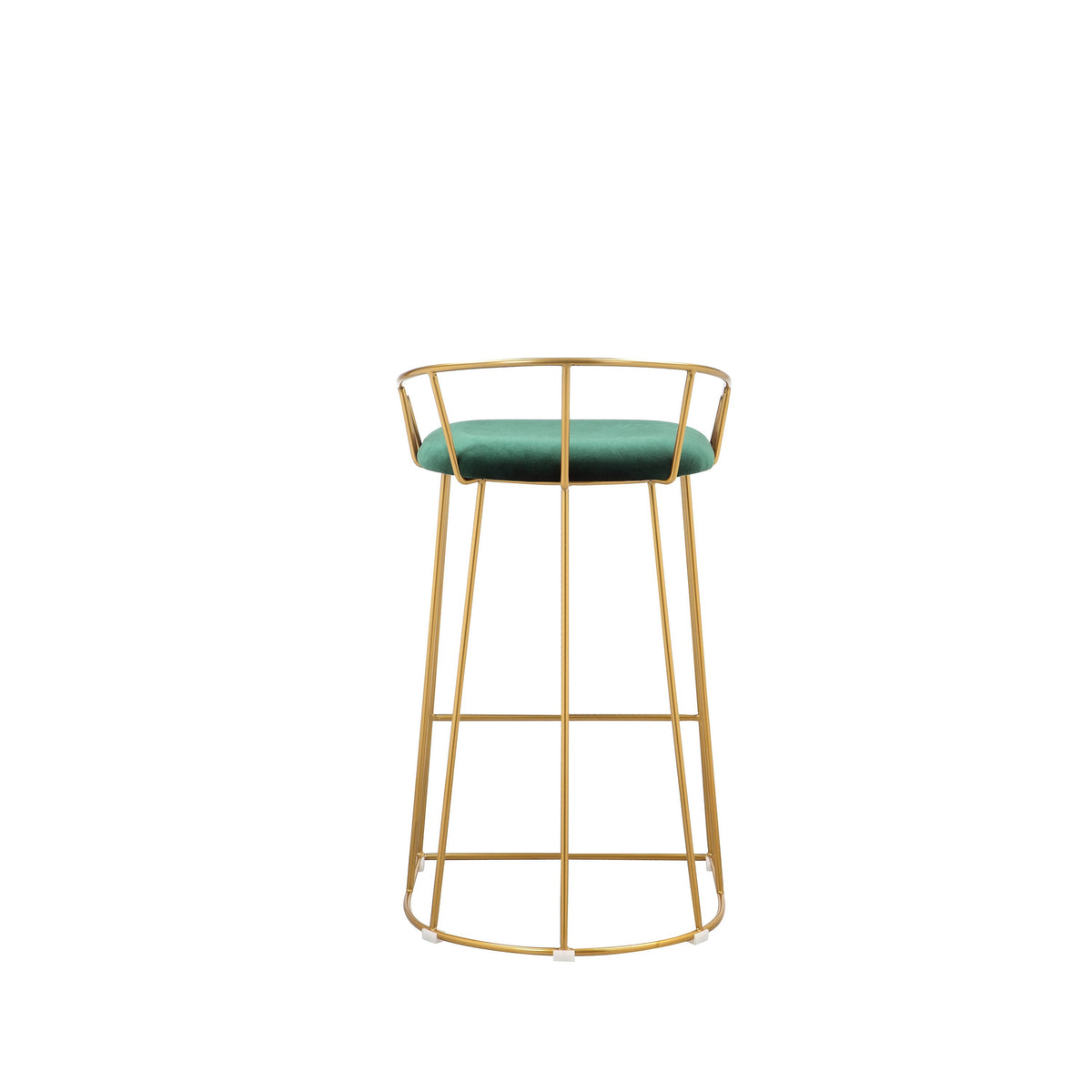 Cato 27 Inch Counter Stool Chair, Green Velvet, Gold Steel Open Metal Frame - BM316950