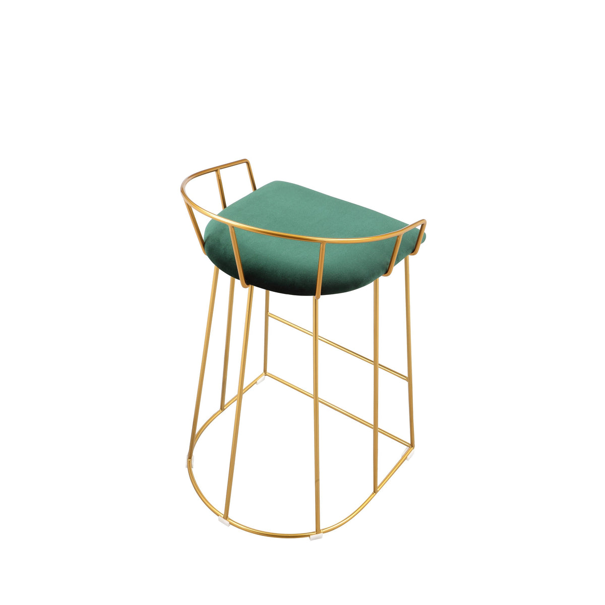 Cato 27 Inch Counter Stool Chair, Green Velvet, Gold Steel Open Metal Frame - BM316950