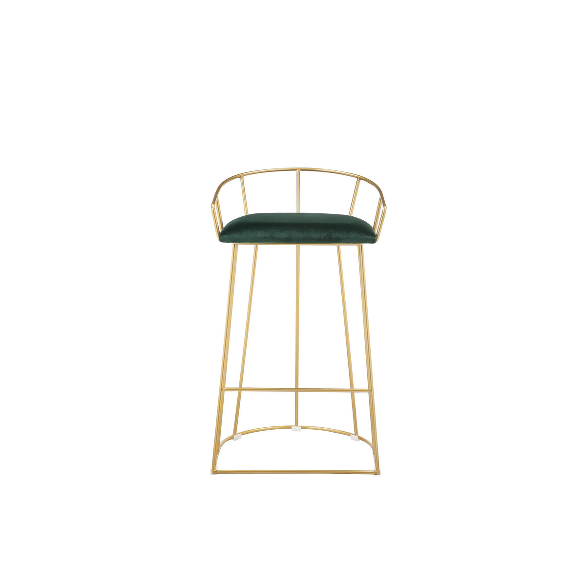 Cato 27 Inch Counter Stool Chair, Green Velvet, Gold Steel Open Metal Frame - BM316950