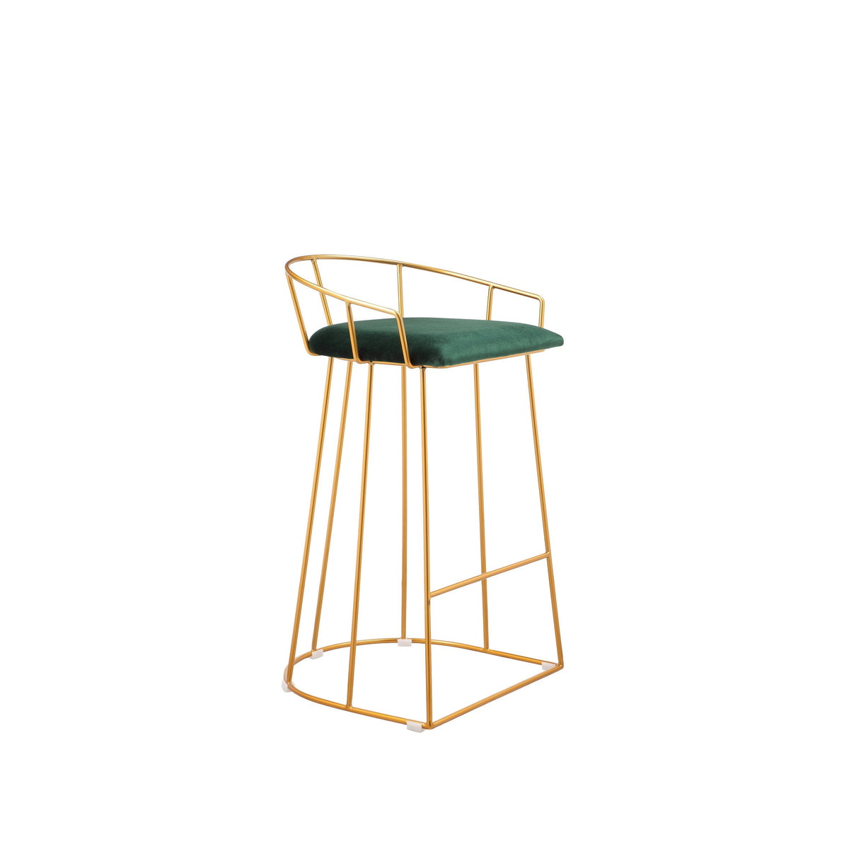 Cato 27 Inch Counter Stool Chair, Green Velvet, Gold Steel Open Metal Frame - BM316950