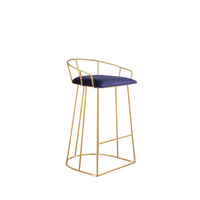 Cato 27 Inch Counter Stool Chair, Blue Velvet, Gold Steel Open Metal Frame - BM316951