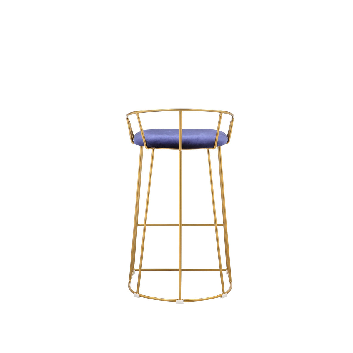 Cato 27 Inch Counter Stool Chair, Blue Velvet, Gold Steel Open Metal Frame - BM316951