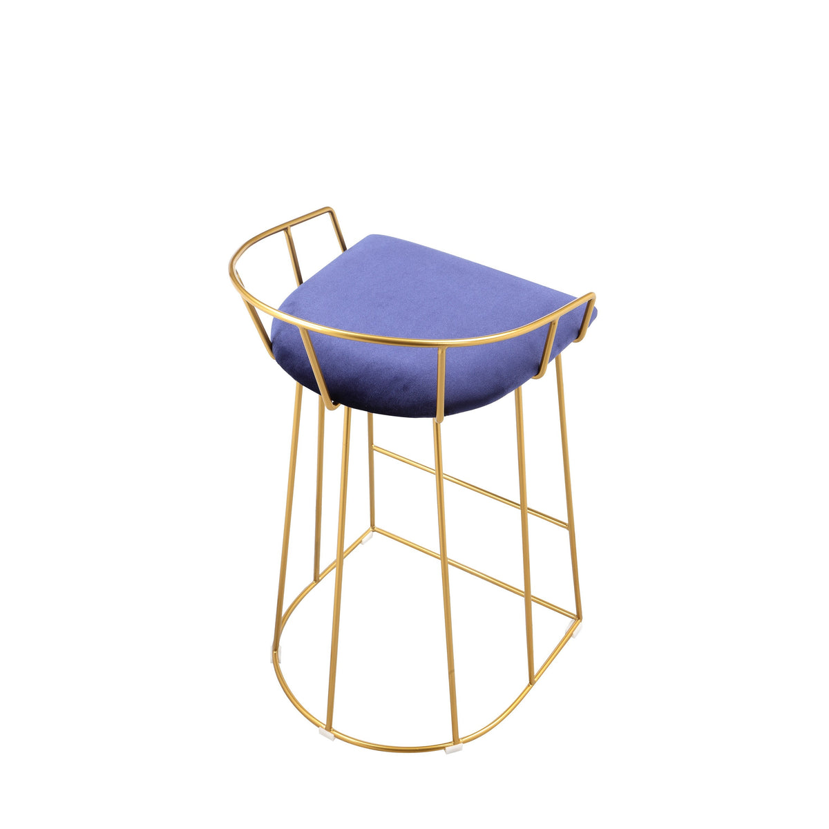 Cato 27 Inch Counter Stool Chair, Blue Velvet, Gold Steel Open Metal Frame - BM316951