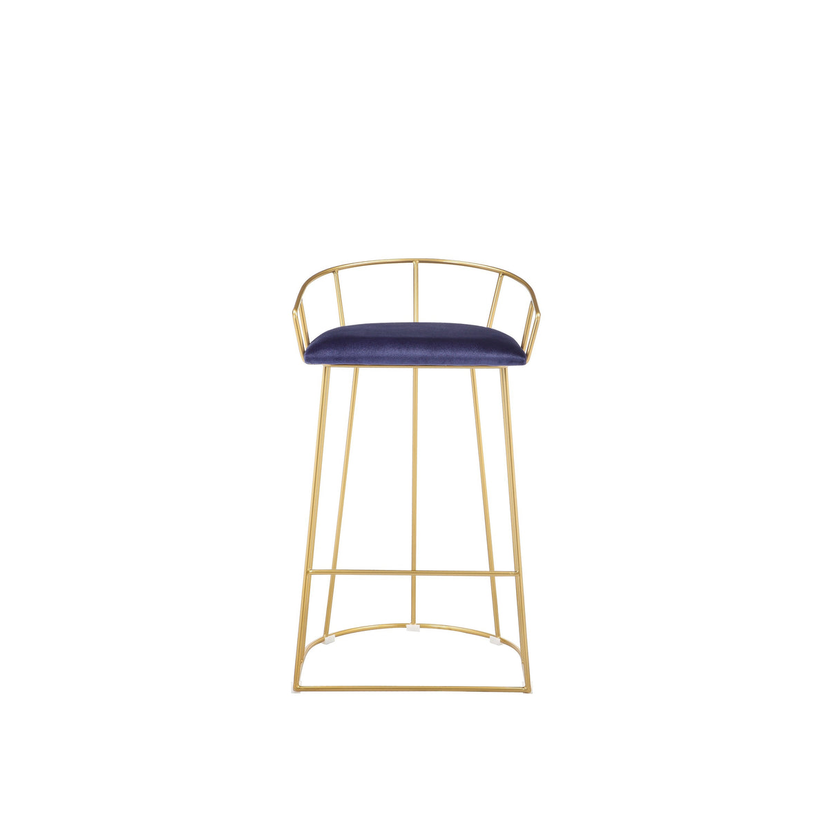 Cato 27 Inch Counter Stool Chair, Blue Velvet, Gold Steel Open Metal Frame - BM316951