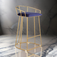 Cato 27 Inch Counter Stool Chair, Blue Velvet, Gold Steel Open Metal Frame - BM316951