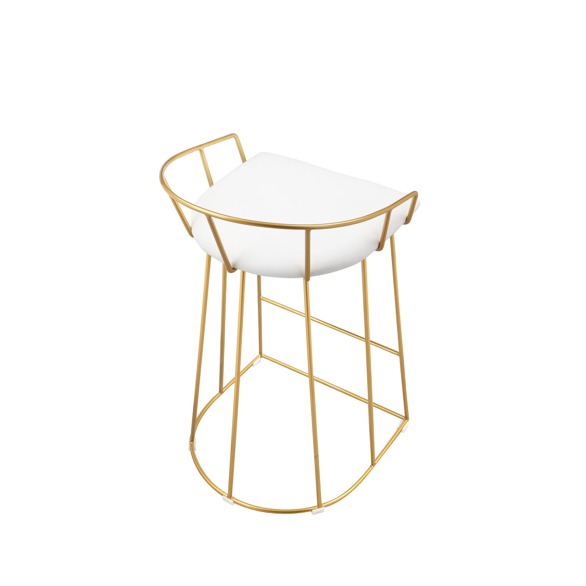 Cato 27 Inch Counter Stool Chair, White Faux Leather, Gold Steel Frame - BM316952