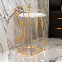 Cato 27 Inch Counter Stool Chair, White Faux Leather, Gold Steel Frame - BM316952