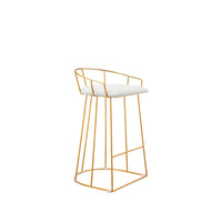 Cato 27 Inch Counter Stool Chair, White Faux Leather, Gold Steel Frame - BM316952