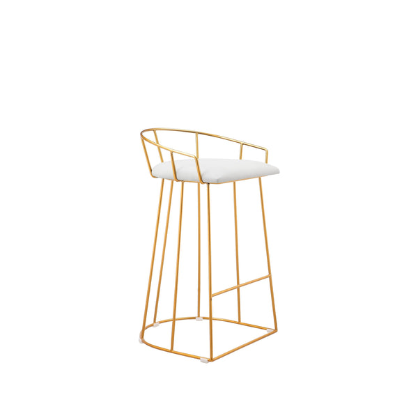 Cato 27 Inch Counter Stool Chair, White Faux Leather, Gold Steel Frame - BM316952