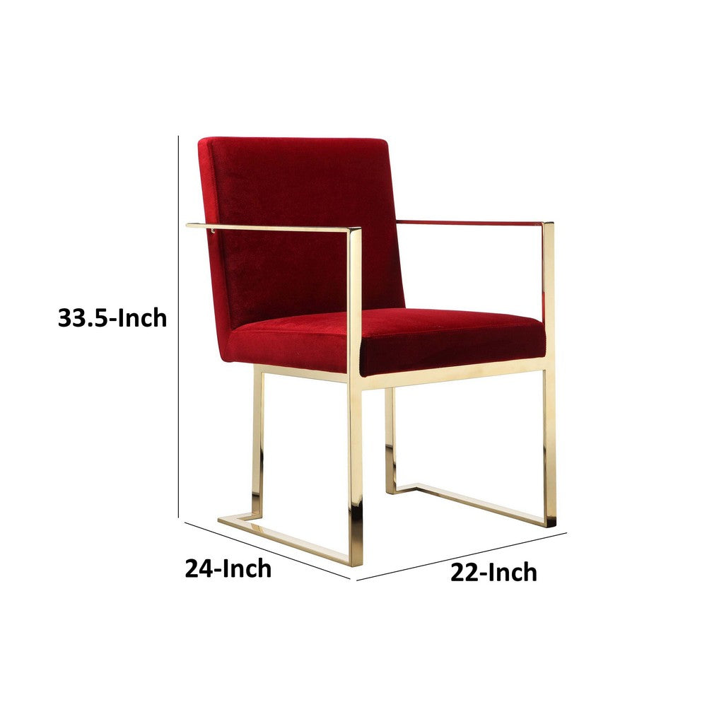 Boly 22 Inch Dining Side Chair Armchair, Maroon Velvet, Gold Steel Frame - BM316953