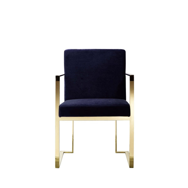 Boly 22 Inch Dining Side Chair Armchair, Navy Blue Velvet, Gold Steel Frame - BM316954