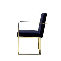 Boly 22 Inch Dining Side Chair Armchair, Navy Blue Velvet, Gold Steel Frame - BM316954