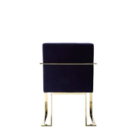 Boly 22 Inch Dining Side Chair Armchair, Navy Blue Velvet, Gold Steel Frame - BM316954