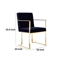 Boly 22 Inch Dining Side Chair Armchair, Navy Blue Velvet, Gold Steel Frame - BM316954