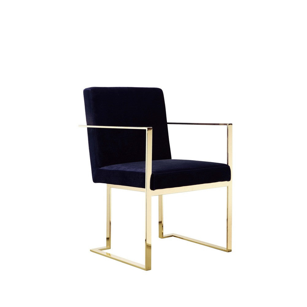 Boly 22 Inch Dining Side Chair Armchair, Navy Blue Velvet, Gold Steel Frame - BM316954