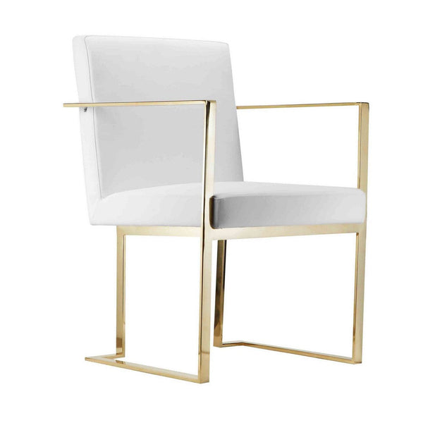 Boly 22 Inch Dining Side Armchair, White Faux Leather, Gold Steel Frame - BM316955