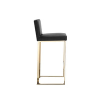 Boly 30 Inch Barstool Chair, Cushioned Black Faux Leather, Gold Cantilever - BM316956