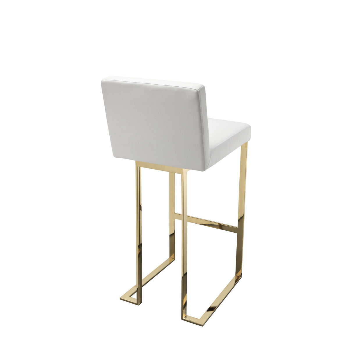 Boly 30 Inch Barstool Chair, Cushioned White Faux Leather, Gold Cantilever - BM316957