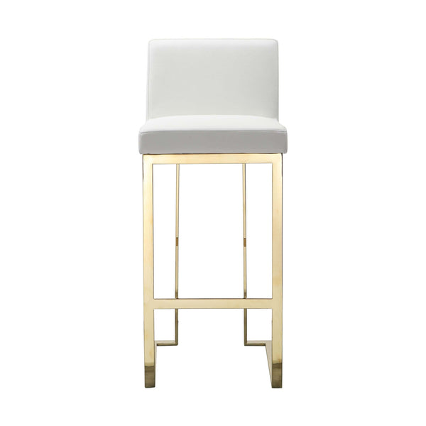 Boly 30 Inch Barstool Chair, Cushioned White Faux Leather, Gold Cantilever - BM316957