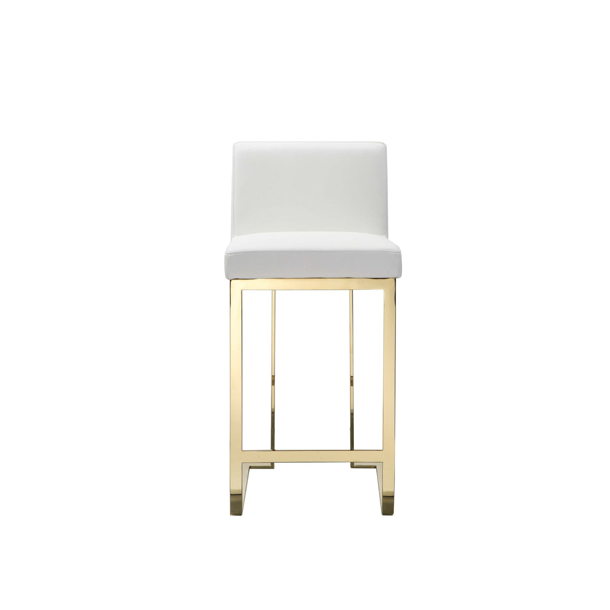 Boly 26 Inch Counter Stool, Cushioned White Faux Leather, Gold Cantilever - BM316958