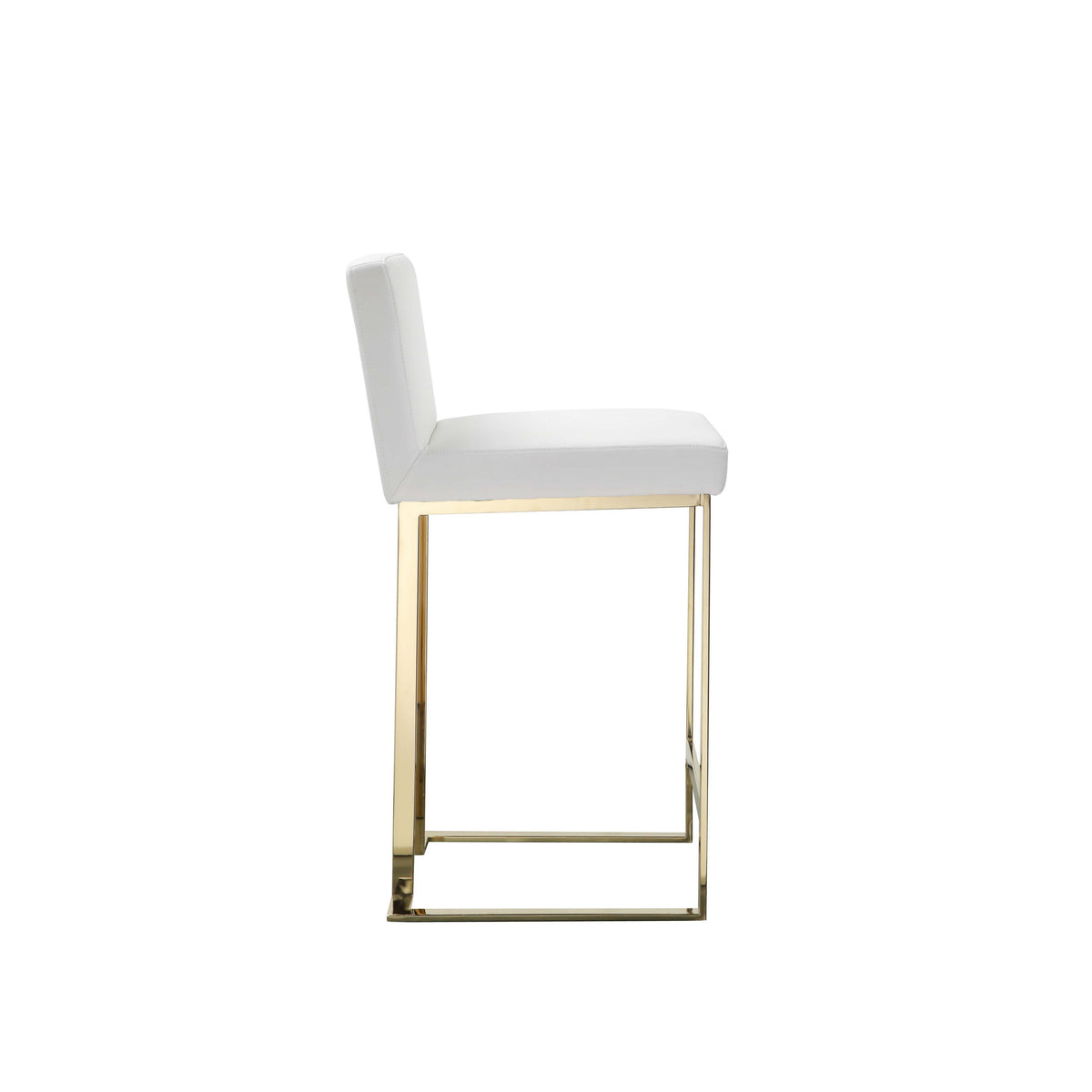 Boly 26 Inch Counter Stool, Cushioned White Faux Leather, Gold Cantilever - BM316958