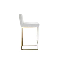 Boly 26 Inch Counter Stool, Cushioned White Faux Leather, Gold Cantilever - BM316958