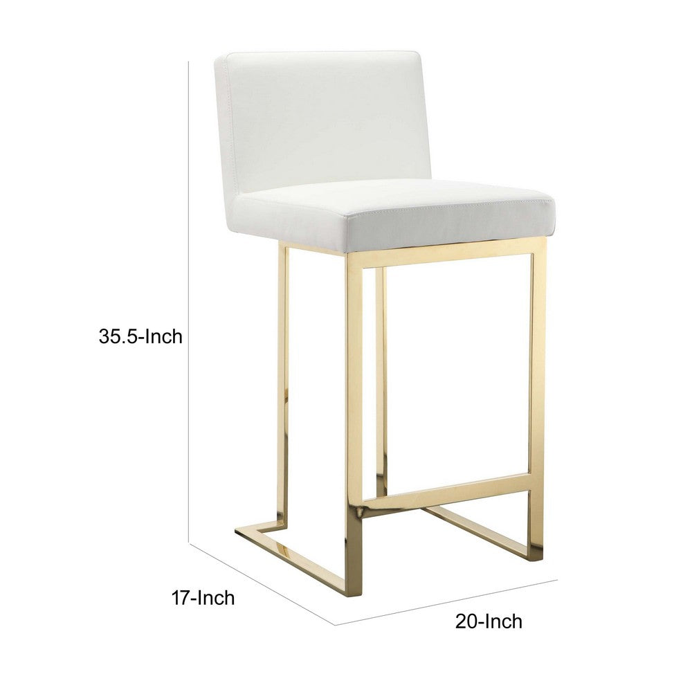 Boly 26 Inch Counter Stool, Cushioned White Faux Leather, Gold Cantilever - BM316958