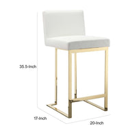 Boly 26 Inch Counter Stool, Cushioned White Faux Leather, Gold Cantilever - BM316958