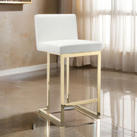 Boly 26 Inch Counter Stool, Cushioned White Faux Leather, Gold Cantilever - BM316958