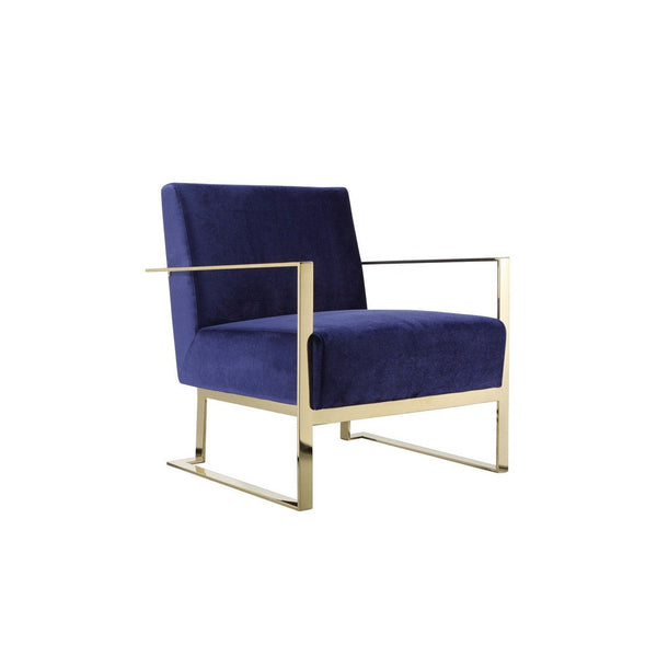 Boly 28 Inch Lounge Chair, Navy Blue Velvet Upholstery, Gold Steel Frame - BM316962