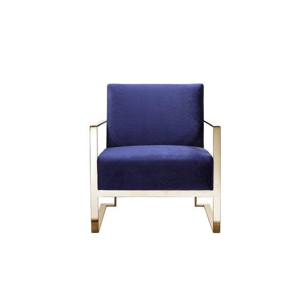 Boly 28 Inch Lounge Chair, Navy Blue Velvet Upholstery, Gold Steel Frame - BM316962