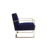 Boly 28 Inch Lounge Chair, Navy Blue Velvet Upholstery, Gold Steel Frame - BM316962