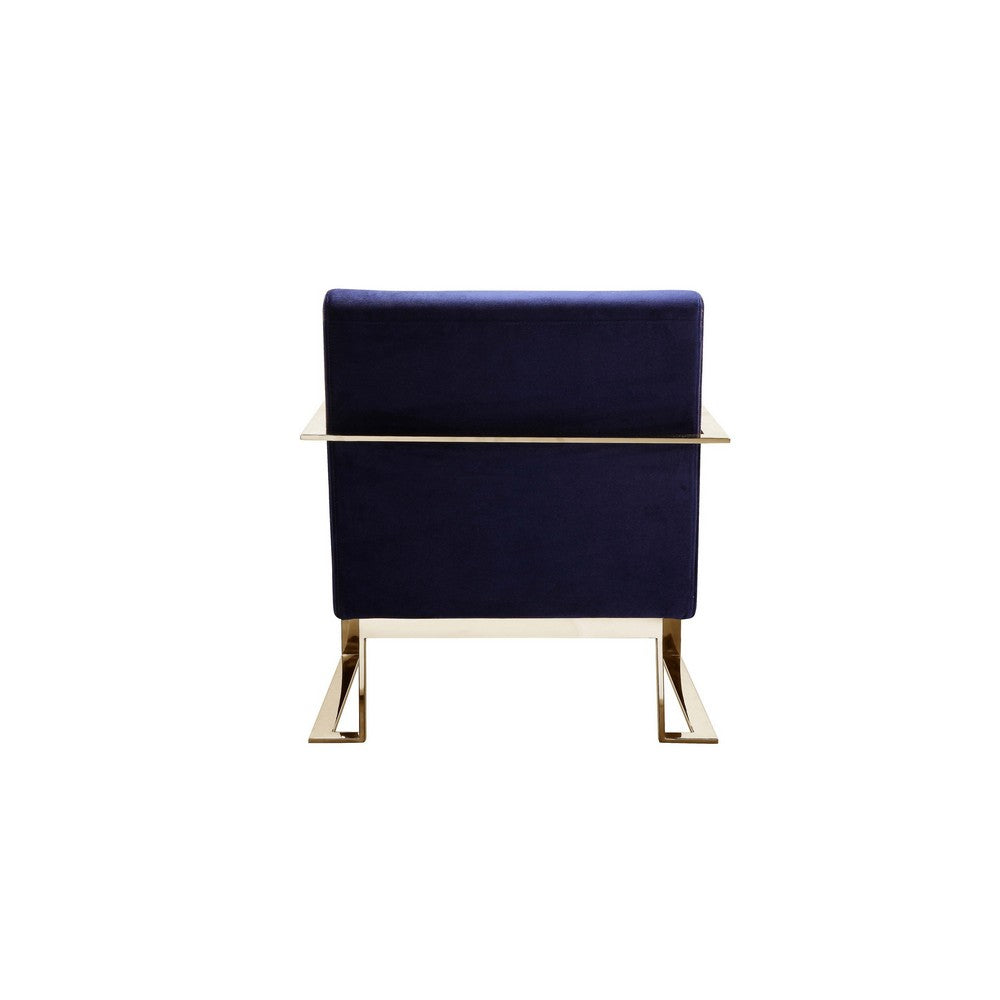 Boly 28 Inch Lounge Chair, Navy Blue Velvet Upholstery, Gold Steel Frame - BM316962