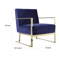 Boly 28 Inch Lounge Chair, Navy Blue Velvet Upholstery, Gold Steel Frame - BM316962
