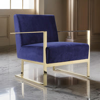 Boly 28 Inch Lounge Chair, Navy Blue Velvet Upholstery, Gold Steel Frame - BM316962