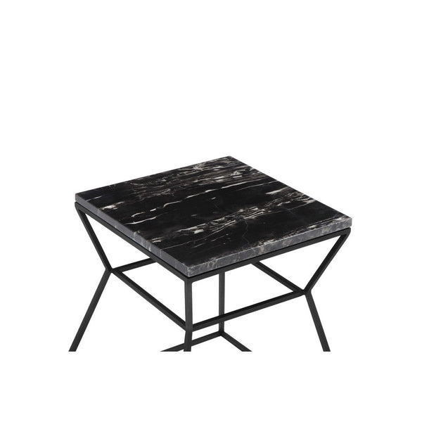 Lio 18 Inch Side End Table, Square Marble Top, Open Hourglass Frame, Black - BM316964