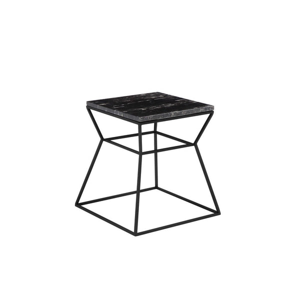 Lio 18 Inch Side End Table, Square Marble Top, Open Hourglass Frame, Black - BM316964