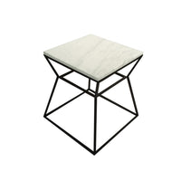 Lio 18 Inch Side End Table, White Marble Top, Open Hourglass Frame, Black - BM316965