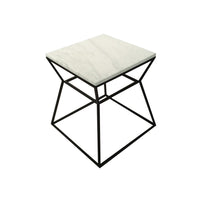 Lio 18 Inch Side End Table, White Marble Top, Open Hourglass Frame, Black - BM316965