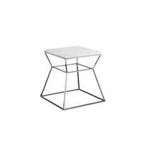 Lio 18 Inch Side End Table, White Marble Top, Silver Open Hourglass Frame - BM316967